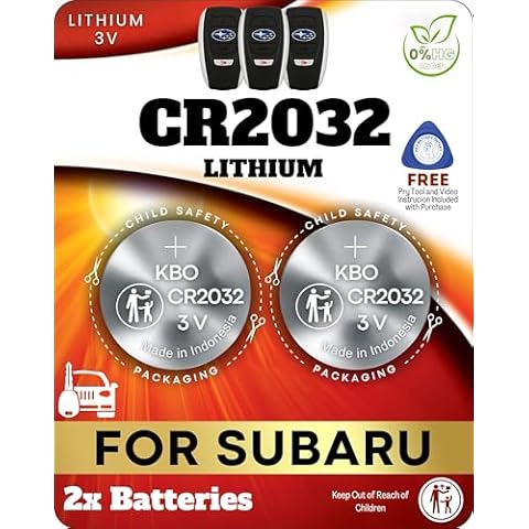 Subaru Key Fob Battery Replacement CR2032 (2 Pack) - Fits Outback, Forester, Crosstrek, Ascent, Impreza, Legacy, WRX, BRZ Subaru Key Battery - Compatible with Subaru Smart FOBS Check Fitment Guide Cover