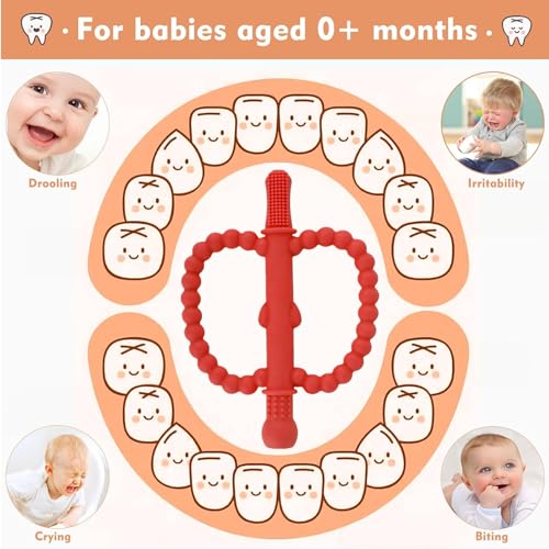 Image of Fu Store Hollow Teether Tube 2 Pack Apple Shape Chew Straw Sensory Toy for Infant Toddlers Silicone Tubes Teething Toys for Babies 0-6 0-12 0-36 Months Gifts Teething Relief Soothing Gums