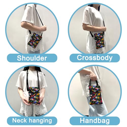 Image of Neoprene Cell Phone Sleeve Pouch Case Bag with Crossbody Strap Neck Lanyard for Women 7.5 X 4.3 in Flower Bird