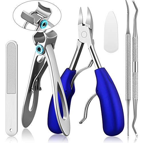 Thick Toenail Clipper Nail Clippers for Ingrown Hard Toenail Fingernail Stainless Steel Pedicure Clippers Toenail Cutters Toenail File and Lifter for Men Women (Blue)