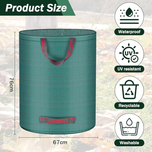 Flintronic 3Pcs 272L Heavy Duty Garden Bags,Reusable Gardens Sacks with 1 Pair of Work Gloves,Green Waste Sack with Handles - Image 2