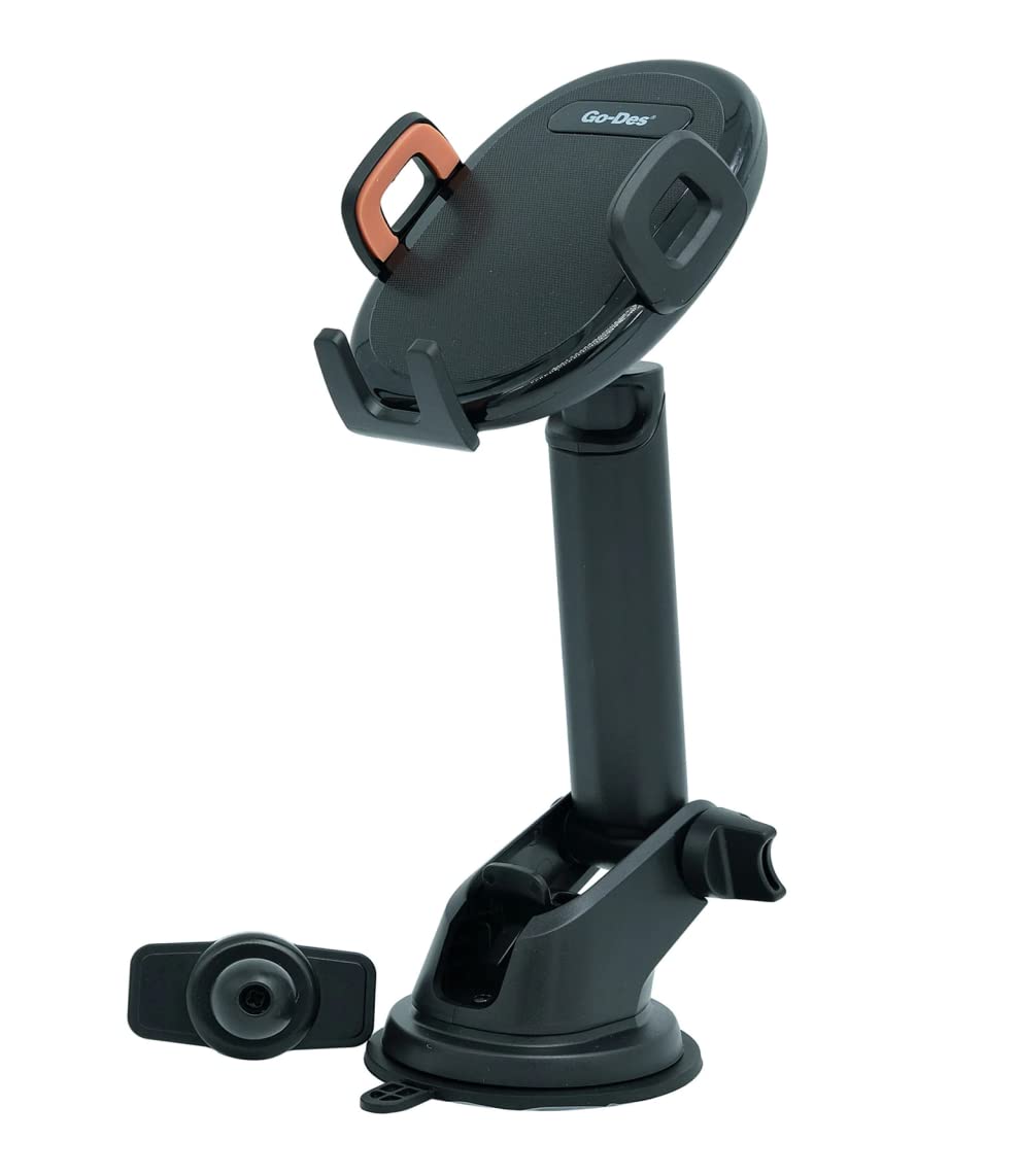 Go-Des 2 In 1 Mini Foldable Car Mount Mobile Phone Holder, Auto-Tightening Kickstand