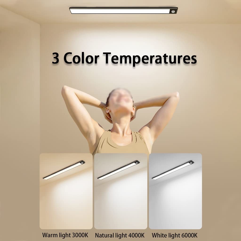 Luz Armario Luces De Armario De Inducción del Cuerpo Humano, Luces De Noche De Cocina Recargables USB, Luz De Despensa con Sensor De Movimiento, 3 Temperaturas De Color