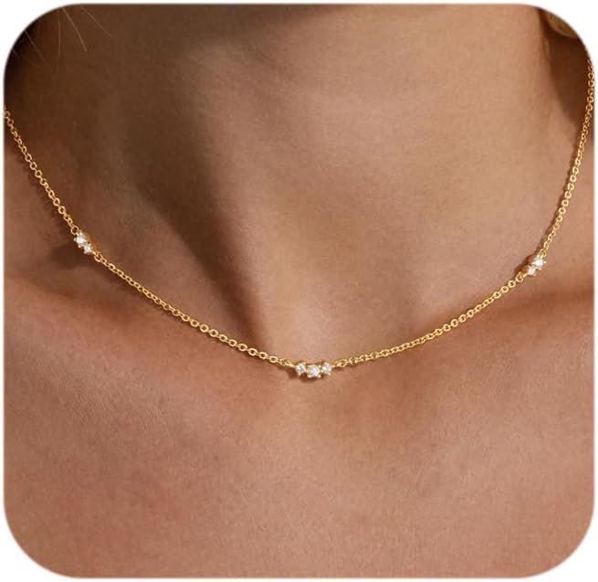 Dainty Gold Necklace Women Simple Cz Chain Necklace Non Tarnish | 14k Gold Plated Waterproof Necklaces Trendy Tarnish Free Small Jewelry Gift
