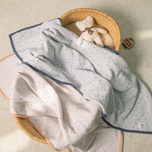 Image of lulumoon Muslin Baby Blanket for Girls: Soft Lightweight Toddler Blanket | Reversible Cotton Crib Blanket for Daycare - 47x47in Breathable Baby Swaddle for Stroller & Travel(Peach Pink)