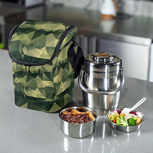 Lonchera grande de camuflaje poligonal verde con correa ajustable 7