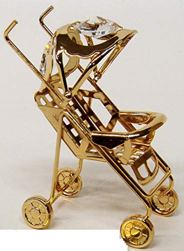 Swarovski® Components – Passeggino In Oro – Cristalli Swarovski – Placcato Oro 24 Carati – Antiossidante – Dimensioni: 9 Cm.