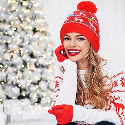 QKURT Stylish Unisex LED Light Up Beanie Hat Knit Cap, Colorful Xmas Christmas Beanie Cap for Ugly Christmas Sweater Party Holiday Party Favor Supplies Indoor and Outdoor Winter Snow Hat