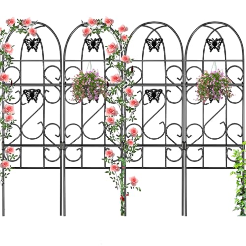 AMAGABELI-Garden-Home-4-Pack-Garden-Trellis-for-Climbing-Plants-60-x-18-Black-Iron-Trellis-for-Potted-Plant-Support-Butterfly-Metal-Trellis-for-Climbing-Roses-Vine-Flower-Cucumber-Clematis-GT02 AMAGABELI Garden Home 4 Pack Garden Trellis for Climbing Plants 60 x 18 Black Iron Trellis for Potted Plant Support Butterfly Metal Trellis for Climbing Roses Vine Flower Cucumber Clematis GT02
