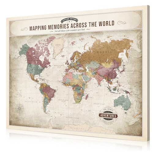 Image of DECORARTS - Large Vintage Soft Pastel World Map Canvas Wall Art, World Maps for Wall Decor, Hand-Stretched Giclee Print, Living Room Home Office Statement Piece, Handcrafted in USA, 35x28''
