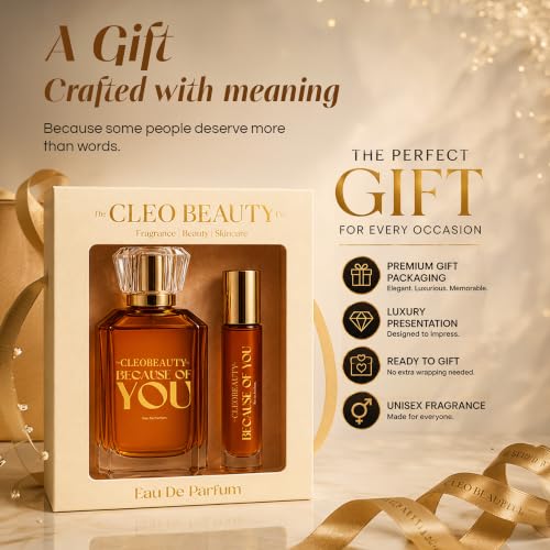 Image of TheCLEOBEAUTYCo Because Of You Eau De Parfum for Men & Women | 100ml Perfume + Free 15ml Pocket Perfume | Long Lasting Luxury Unisex Fragrance | Premium EDP with Citrus, Floral & Woody Notes