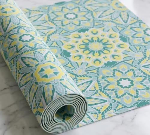 Image of Dribble EVA Shelf Liner Mat 45x500cm Roll, Non Slip Drawer & Cabinet Liner for Kitchen, Waterproof Oilproof Washable Fridge Mat, Anti Skid Cupboard Wardrobe Multipurpose Mat (Green Mandala Art)