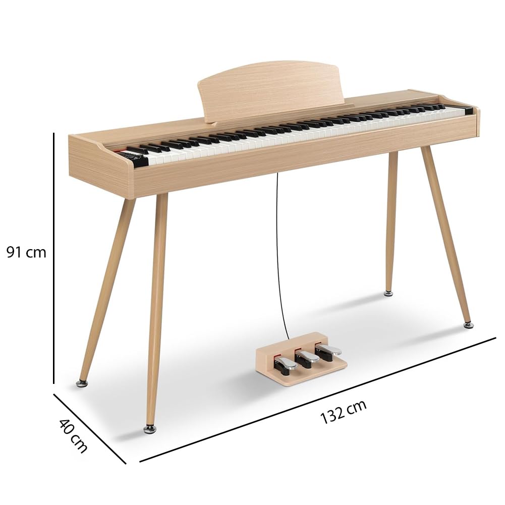 BAKAJI Tastiera Musicale Elettrica con 88 Tasti Semi-Pesati con Pedaliera a 3 Tasti, Pianoforte con 128 Toni e 30 Brani Demo, Strumenti Musicali con Uscite per Cuffie, Connessione USB e MID (Naturale)