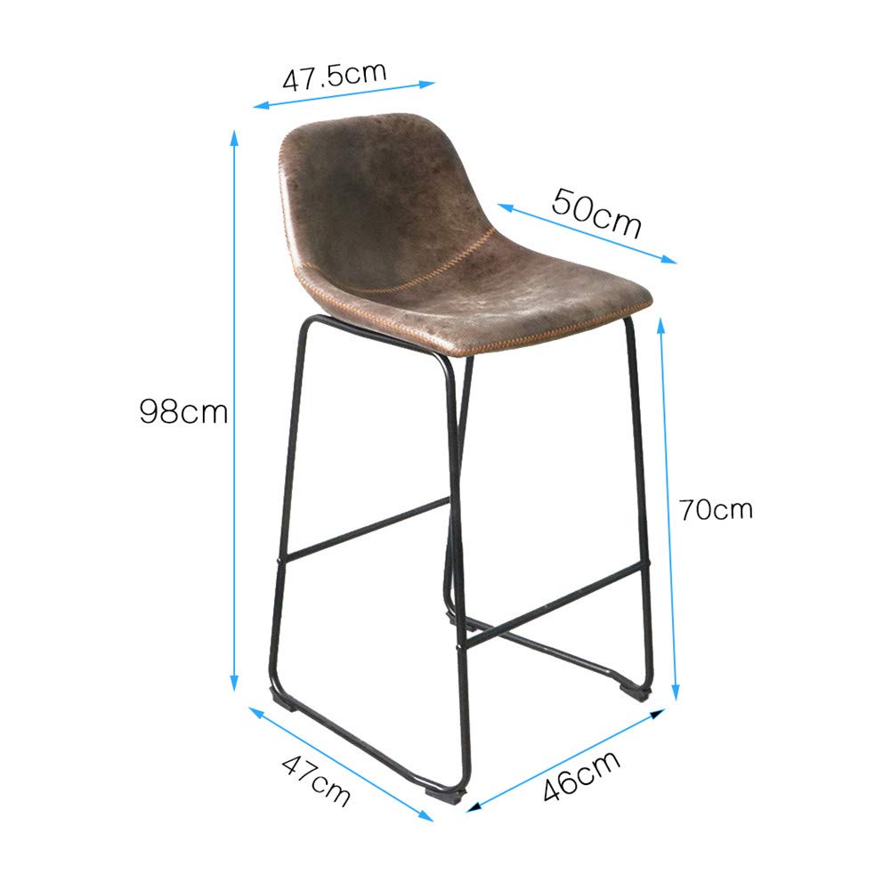 UNHO Bar Stools Set of 2 Rustic Vintage Retro Metal Leather Industrial Style Seating Cafe with