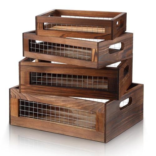 FillTouch 4 Pcs Wooden Nesting Countertop Baskets 4 Size Wooden