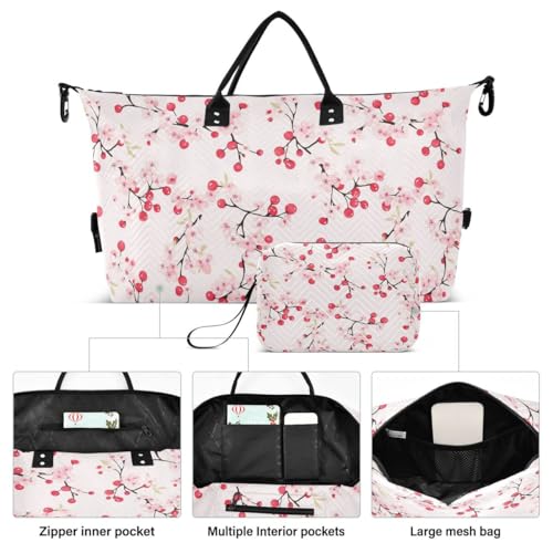 Cherry Blossom Flower Fruit Travel Duffle Bag Gym Bag Weekender Bags with Toiletry Bag Travel Trip Tote Bag2