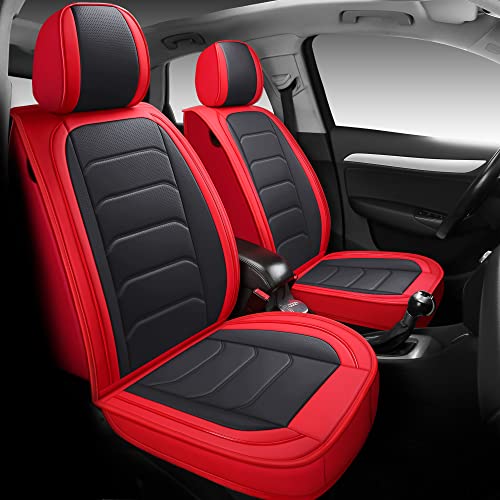 Quiln-04 Leather Seat Cover 5 Seat Full Set Universal Type, Suitable for Most Cars, SUVs, Pickup Trucks, Airbag Compatible Car Seat Cushion Covers (Black red)