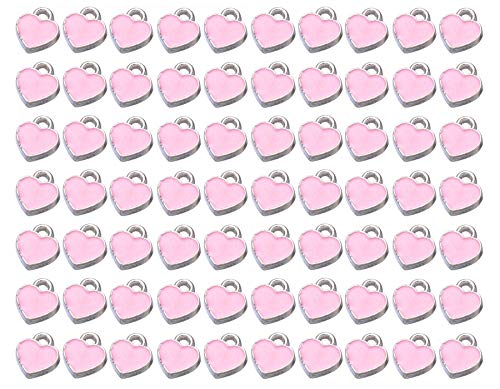 70 Pieces Mini Heart Star Jewelry Charms Heart Star Shaped Enamel Pendant Dangle Charms for Earring Bracelet Chocker Making Wine Charms DIY Gift Accessories (Heart, Pink)