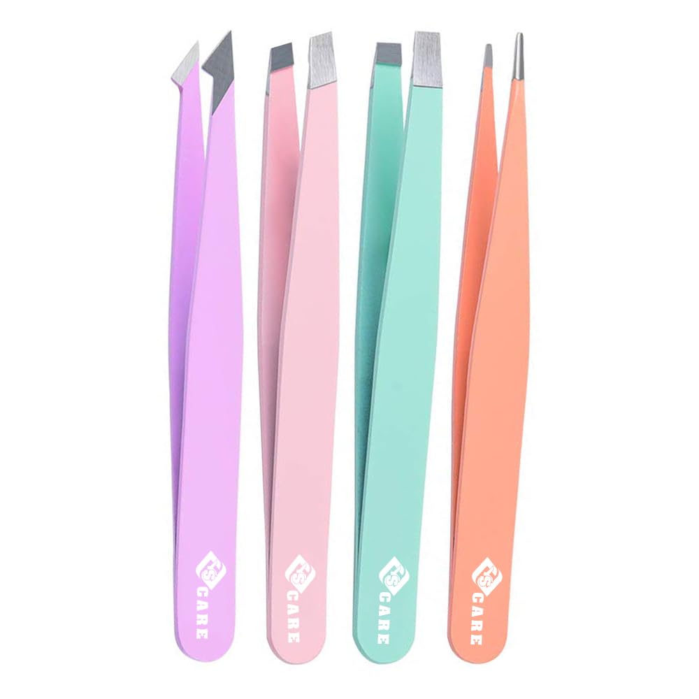 YSACRE Eyebrow Tweezers Set Facial Hair Eyebrow Trimmer Best Precision Tweezer for Eyebrows Plucking, Facial Hair and Blackhead Ingrown Hair Remover, Daily Beauty Tool for Women 4p Set