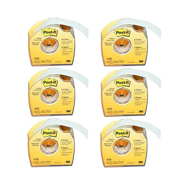 Post-it 658 Labeling & Cover-Up Tape, Non-Refillable, 1" x 700" Roll, 6 PACK