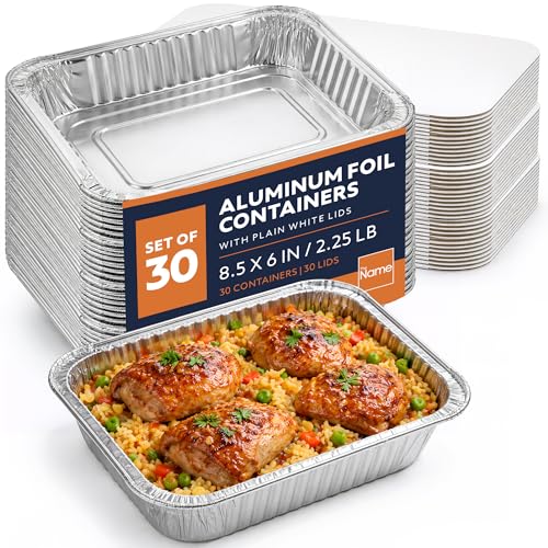 The Name Economy Aluminum Disposable Pans - Oven Safe Foil Steam Pans for Catering Baking BBQ Food Prep & Storage 8.5 x 6 / 2.25lb (30 Pack)