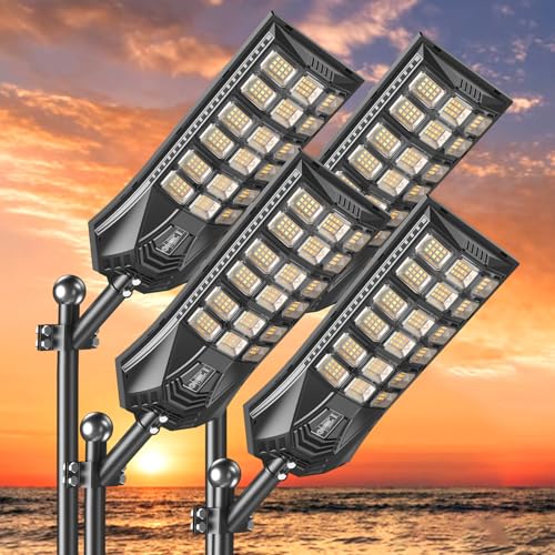 Larimuer Solar Street Lights Outdoor Waterproof IP65, 3000K/4500K/6500K Solar Floodlight Dusk to...