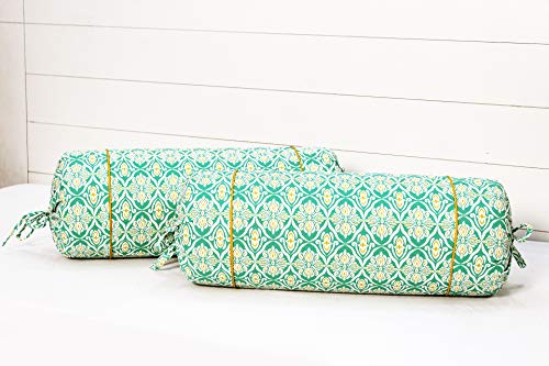 Image of AURAVE Cotton 144 TC Printed Bolster Cover with Drawstring Closure, Set of 2, Soft Breathable Durable Machine Washable for Sofa Bed & Home Decor, 15 inchx30 inch, Aqua | Cover Only
