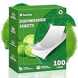 Surfela Dishwasher Sheets - 100 Loads, Eco Friendly Dishwasher Tablets, Biodegradable & Plastic-Free & Sustainable, Powerful Cleaning with Protease Enzymes Against Protein & Grease, Lemon Scent