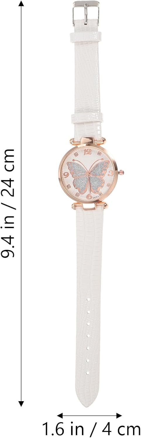 Women S Glitter Butterfly Watch White Quartz Casual Wrist Watch for Ladies Girls Butterfly Face Design - Image 2