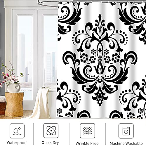 Abaysto Baroque Damask Floral Pattern Royal Flowers On Black And White Antique Gothic Bathroom Decor Shower Curtain Sets With Hooks Polyester Fabric Great Gift #TOP3