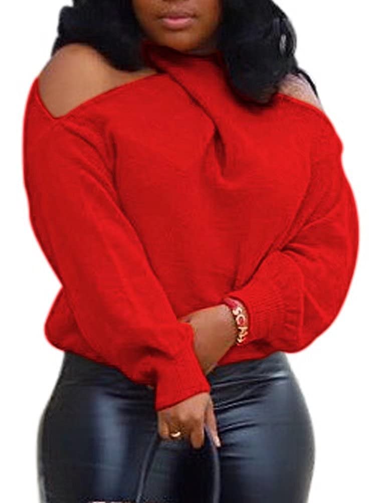 RAMOUG Womens Multi Way Halter Neck Cold Shoulder Baggy Knit Pullover Sweater