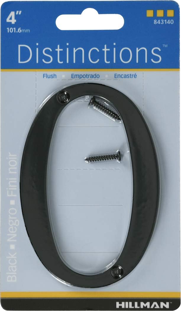 Distinctions 843140 House Number 0, Black Zinc Flush Mount Address Number, Modern Outdoor Address Sign for Front Door, Mailbox, Wall, or Plaque, 4 Inches