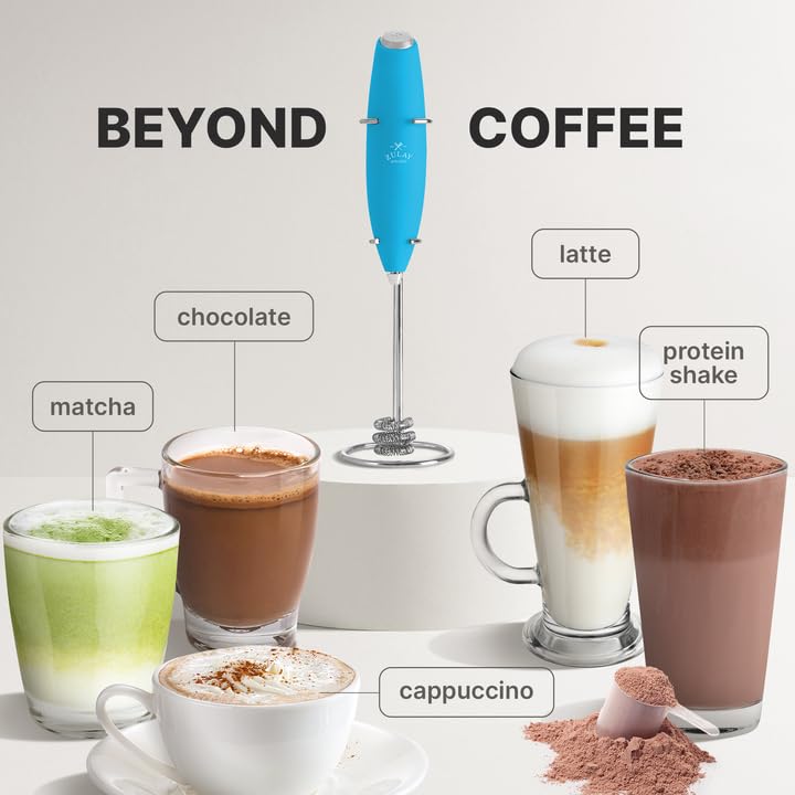 Image of Zulay Powerful Milk Frother for Coffee with Upgraded Titanium Motor - Handheld Electric Whisk, Milk Foamer, Mini Mixer & Coffee Blender for Frappe, Latte, Matcha, No Stand - Pacific Blue