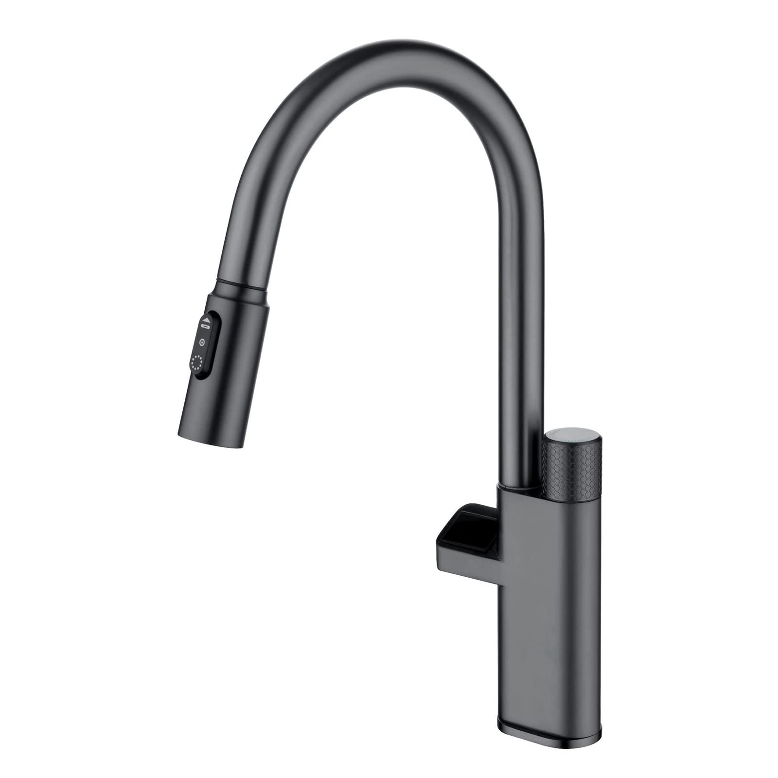 Mitigeur de cuisine gris en laiton avec douchette extractible et bec pivotant pour évier