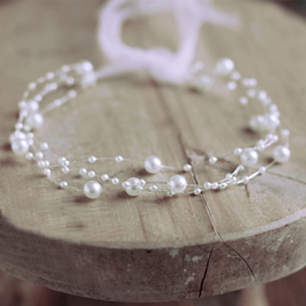 Philsp Women's White Baby Necklace Newborn Photography Prop Baby Pearl Headband Princess Infant Headdress Hair Band
