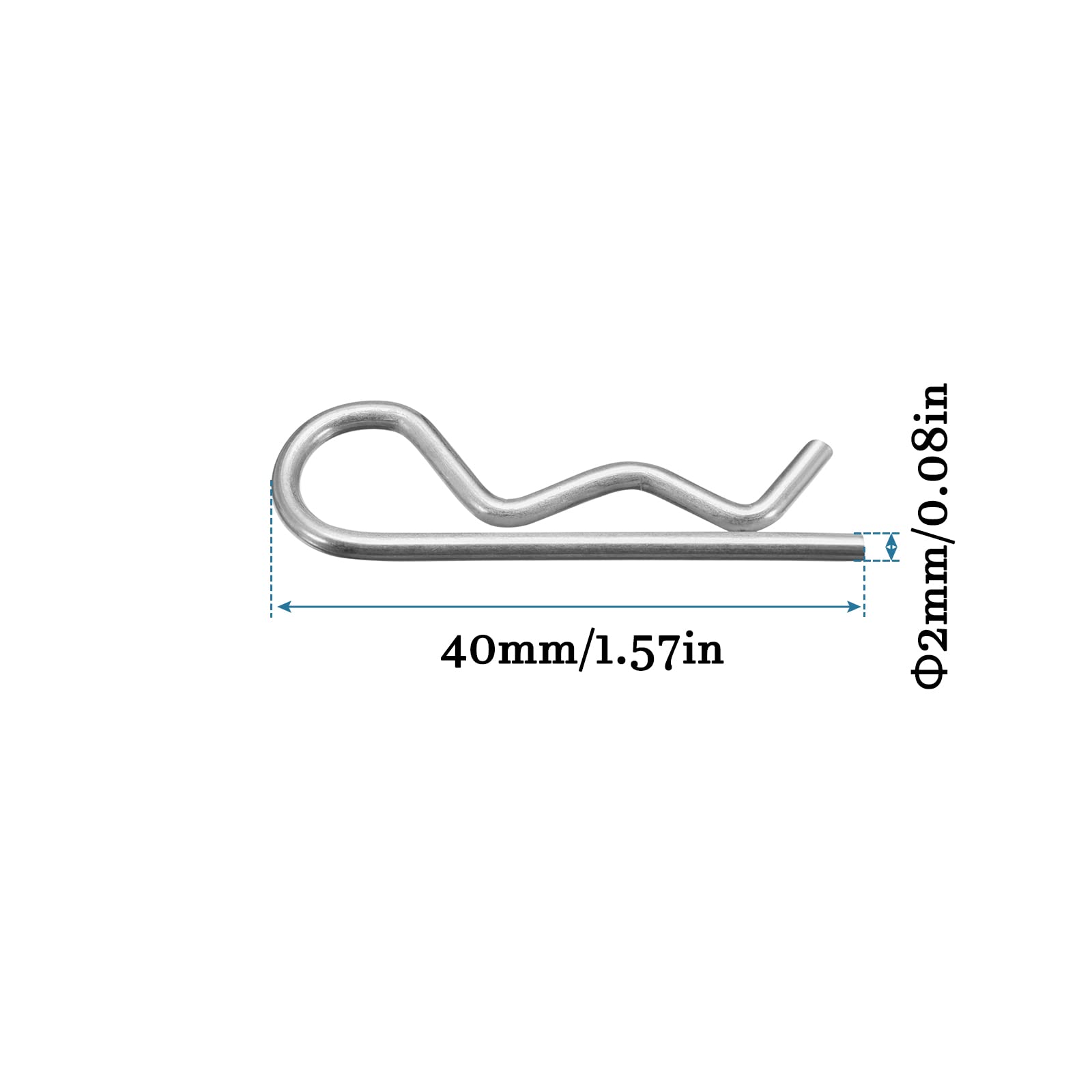 QUARKZMAN R Sagomato Molla Coppiglia Clip Perno x 20pz Carbonio Acciaio Fissaggio Assortimento Fissaggio Capelli Perno per Fattoria e Attacco Perno Blocco Sistemi, [Argento Tono, 2mm x 40mm]