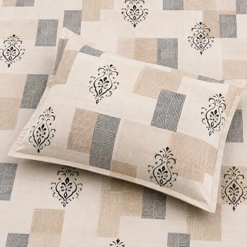 Image of 400 TC Cotton Feel Fully Elastic Fitted Bedsheet Queen Size Set || Includes 1 Elastic Bedsheet for Queen Size Double Bed with 2 Pillow Covers (60 inch x 78 inch inches, Beige)