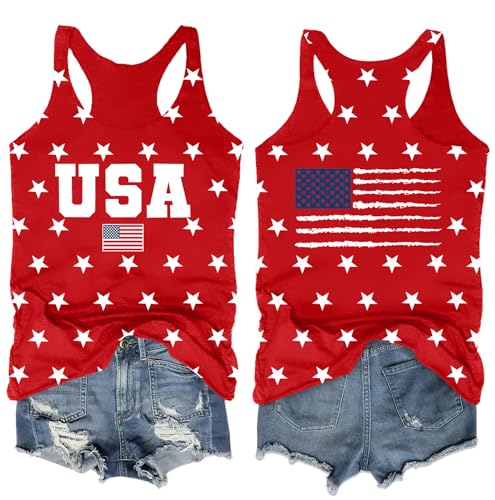 Image of Ithalt Womens American Flag Shirts 4th of July Outfits USA T-Shirt Patriotic Tank Shirt Fourth of July Sleeveless Tops