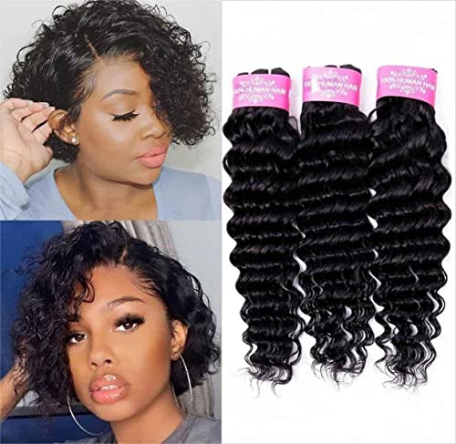 Sexycat Deep Curly Human Hair Bundles 8 8 8 Inch 100% Unprocessed Brazilian Virgin Hair Extensions Water Wave Weave Bundles Human Hair Natural Color