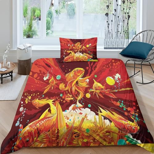 Housse de couette poisson rouge infroissable pour en finir avec le repassage - 2