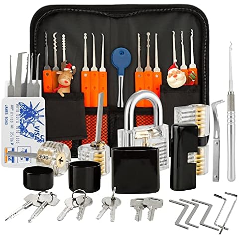 EVENTRONIC 30+4 Lock Pick Set, 30-Piece Lock Picking Tools with 4 Transparent Training Locks and Manual and Zip Case for Lockpicking, Extractor Tool for Beginner and Locksmith Training Cover