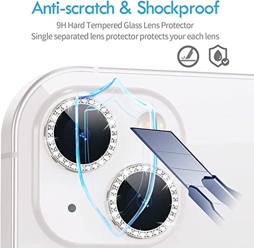 Image of LINEOVAL I Phone 13 Camera Protector Camera Lens Protector Compatible for iPhone 13 /13 Mini, [Anti-Scratch] Premium Tempered Glass Film Aluminum Alloy Lens Ring Cover- (Diamond Silver)