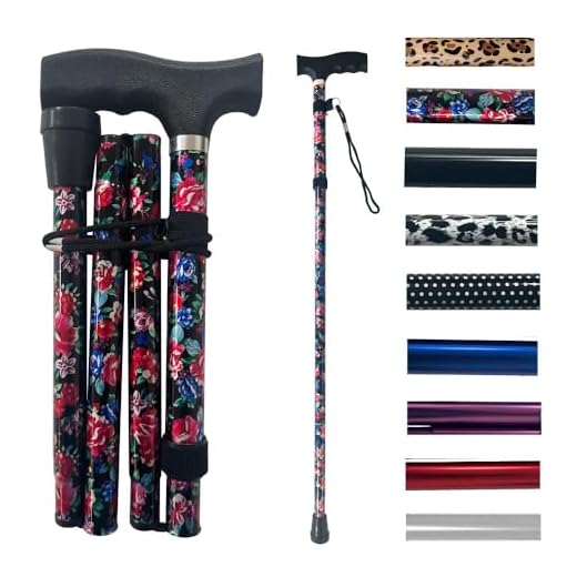 Life Healthcare Walking Stick for Women, for Elderly Or Disabled, Folding Adjustable Height, Right Or Left Handed, Non-Slip Rubber Tip, Wrist Strap, Lightweight (Black Floral)
