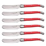 Laguiole by FlyingColors Cheese Knife Butter Spreaders Knife Set. Stainless Steel, Red Color Handle, 6 Pieces