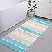 Chardin home Cordural Stripe Bath Rug Runner with Skid Resistant Latex Spray Underneath.Aqua Turquoise, 24