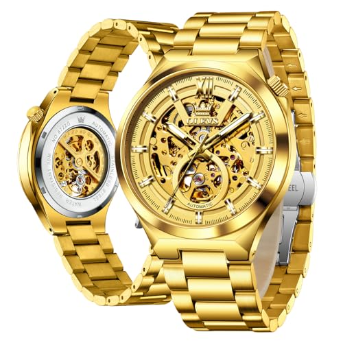 Image of OLEVS Men Watch Automatic Mechanical Skeleton Moon Phase Dress Business Stainless Steel 3AT Waterproof Luminous Men Wrist Watch