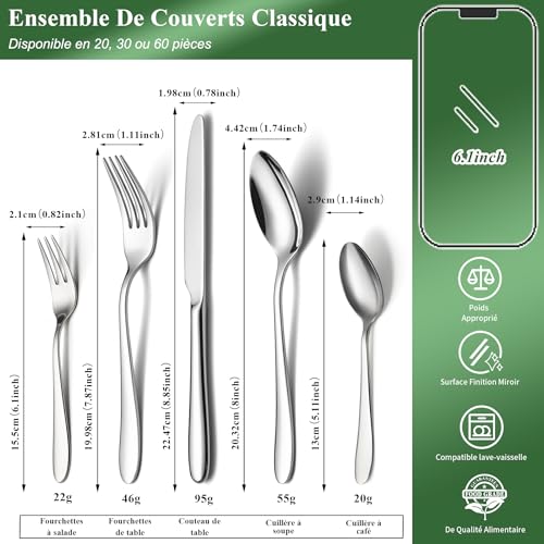 Couverts en acier inoxydable polis effet miroir de qualité supérieure - 3