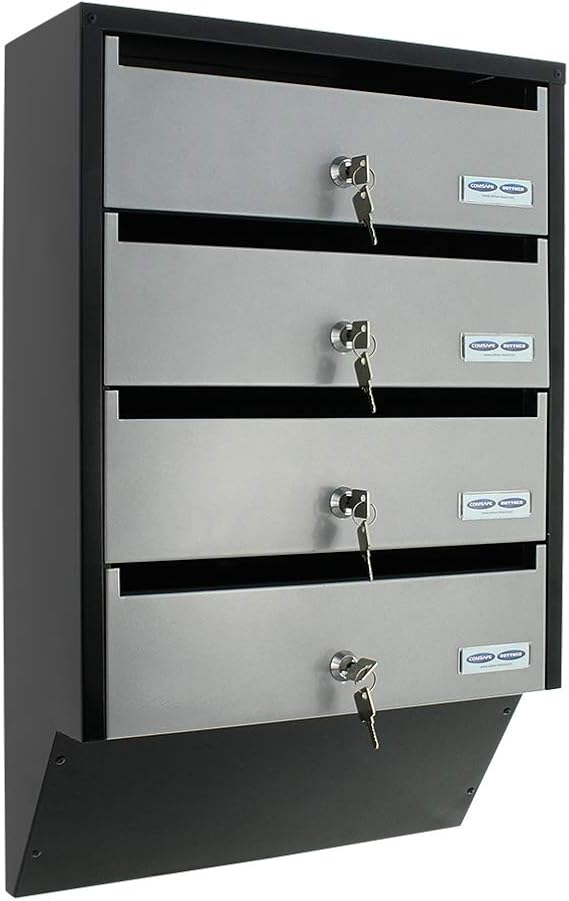 Rottner Apartment Mail Box 4 Multi Occupany Wall Mounted Postbox With