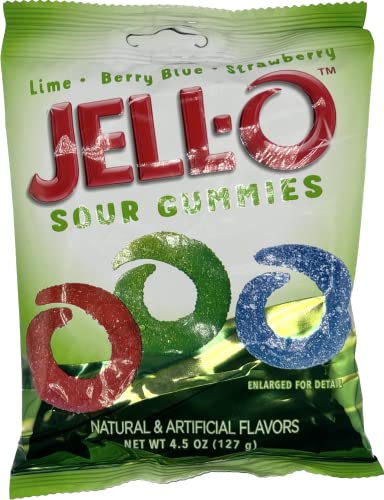 Jello Candy Squares And Sour Jello Gummies Variety 6 Pack- Includes 2 Each Of 3 Flavors. Jello Sour Cherry Gummy Candy, Jello Sour Berry Gummy Candy, And Jello Sour Gummies By Snackivore. #TOP1