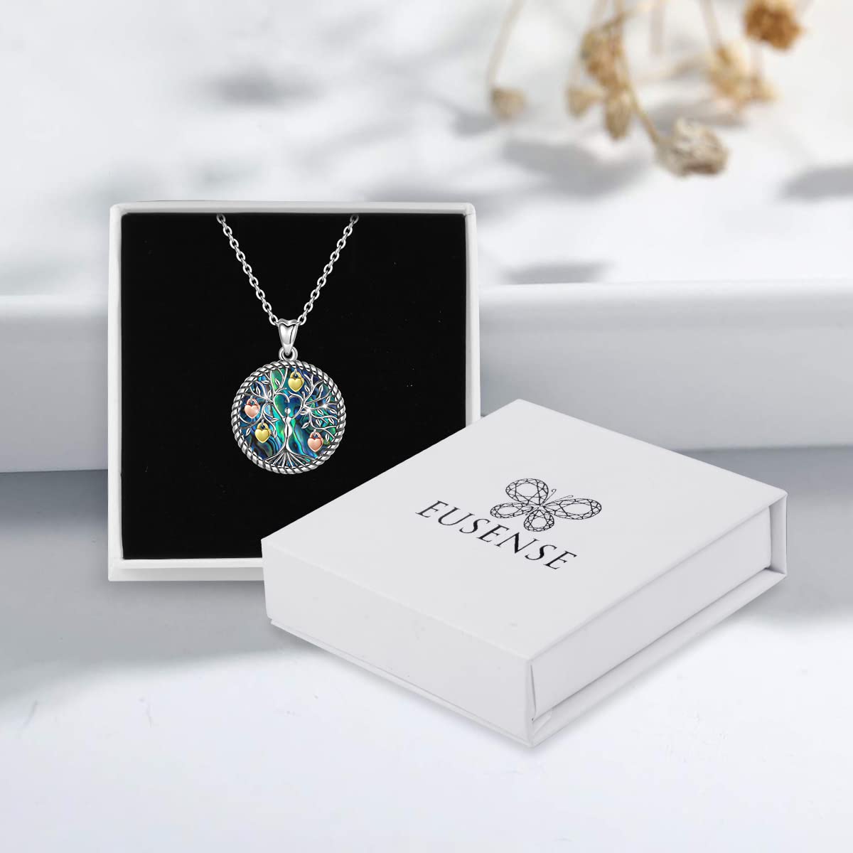 Eusense Colgante Árbol de la Vida, Collar Familia Plata 925, Regalo Joyería para Mujer Niñas